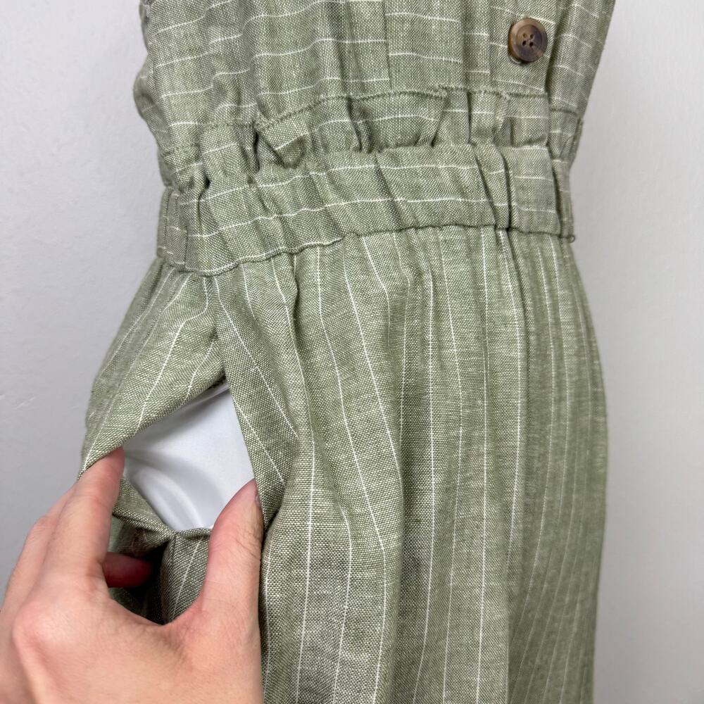 Romeo + Juliet Couture NWT Light Green Pinstripe Linen Blend Sleeveless Jumpsuit - Picture 7 of 13